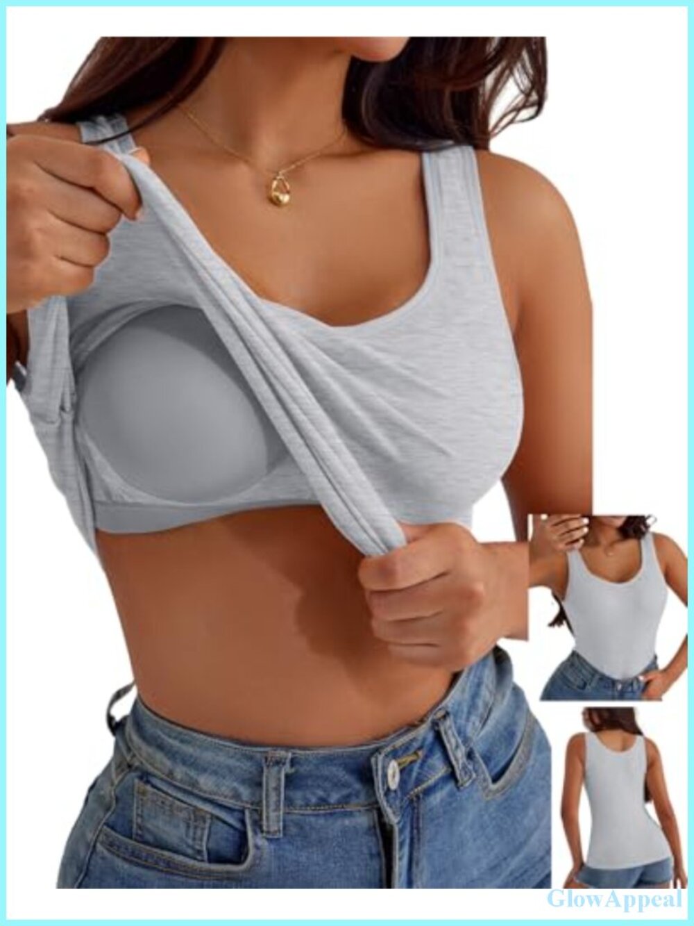 Padded Built-in Bra Tank Top Women Sleeveless Seamless Scoop Neck Fitted Cami